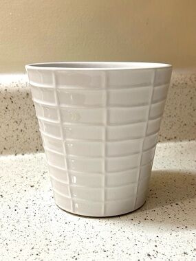 White Ceramic Grid Pattern Simple Geometric Planter Flower Pot